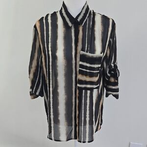 Ann Taylor Factory womens Black and Brown Striped Shirt